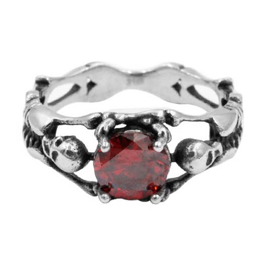 Ringskelet med kranie og rød sten - A-436 for engroshandel hos Awaken