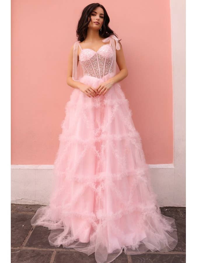 EMBELLISHED BUSTIER TOP A LINE RUFFLE DRESS for wholesale by Babyfox Apparel