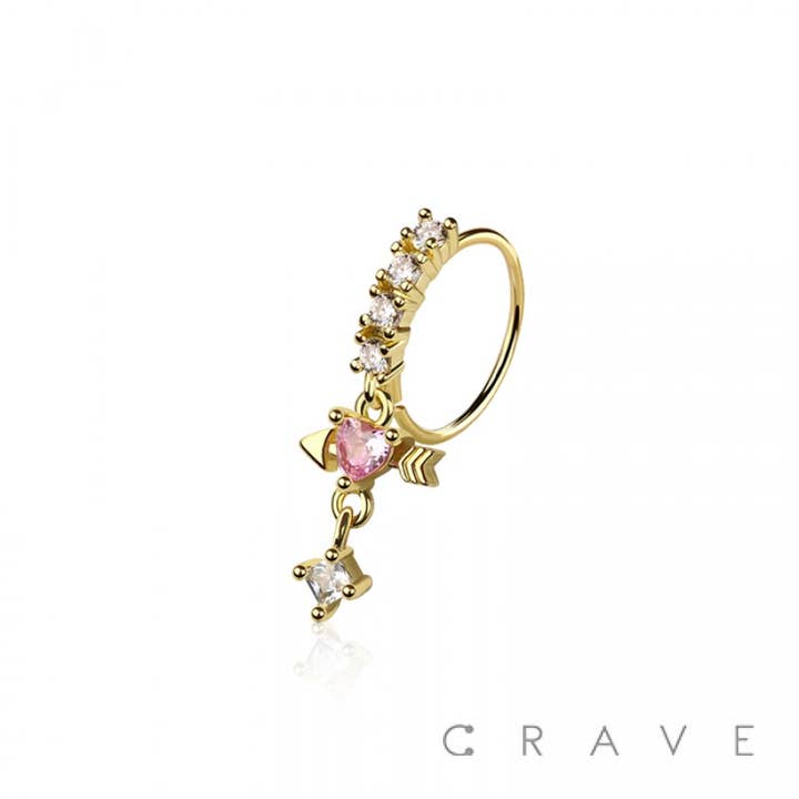 CRAVE BODY JEWELRY - Wholesale Single Earring - MULTI CZ HEART ARROW CROSS CUPID SQUARE CZ DANGLE 316L SURGI