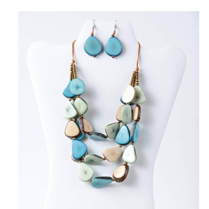 TaguArtsy - Wholesale Jewelry Set - Zaley Three Stranded Organic Tagua Necklace and Earrings26