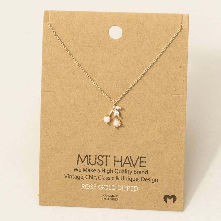 Fame Accessories - Wholesale Pendant/Charm Necklace - Gold Dipped Opal And Cz Cherry Pendant Necklace4