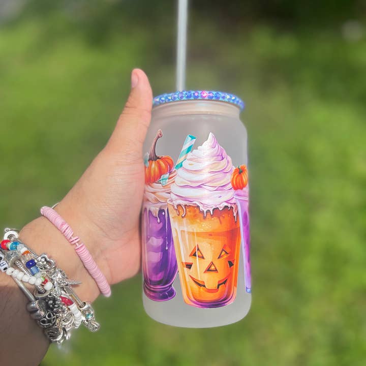 Rose Magnolias - Wholesale Drinkglas/beker - Kleurrijke pompoenen Halloween-beker3