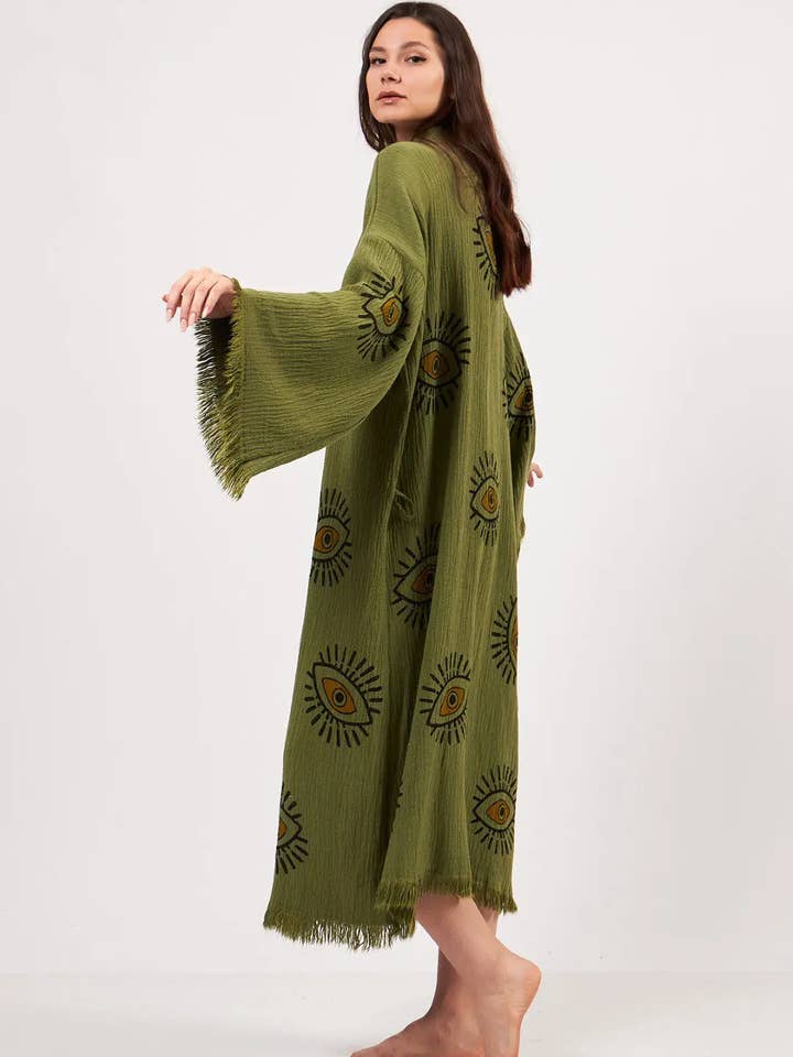 Umays Boho - Wholesale Kimono - Women's - Green Evil Eye Kimono, Cotton Kaftan Kimono, Evil Eye Robes2