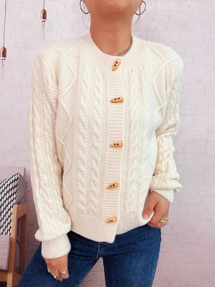 Cable Knit Button-Up Cardigan for wholesale by Beyond Apparel