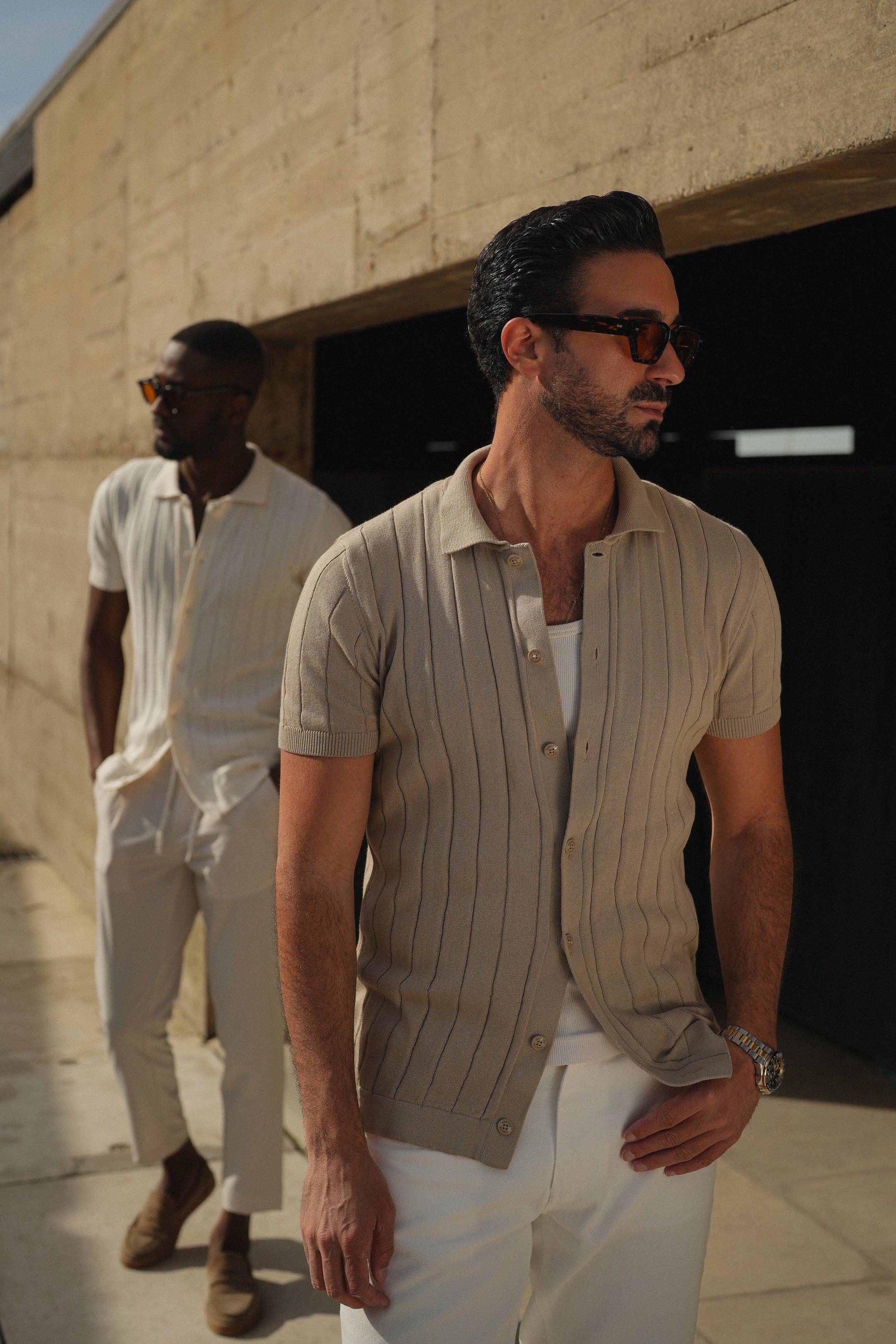 Off White Beige KNITTED CUBAN COLLAR TAUPE SHIRT for wholesale on Faire8