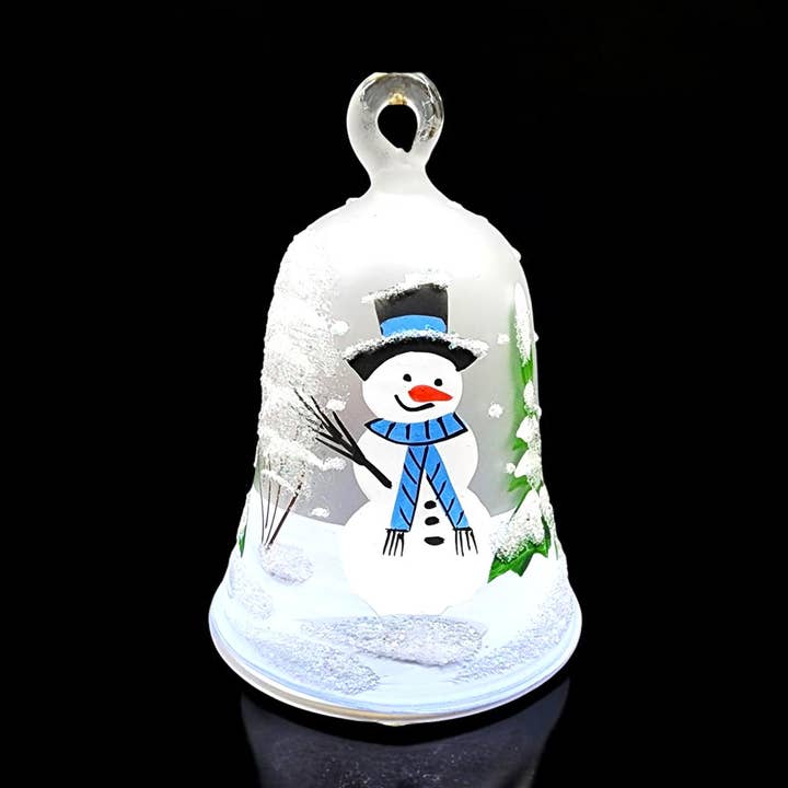 Glass by Iness - Wholesale Ornament - Snowman Bell w Clapper Ornament - Blown Glass - Hand Painted0