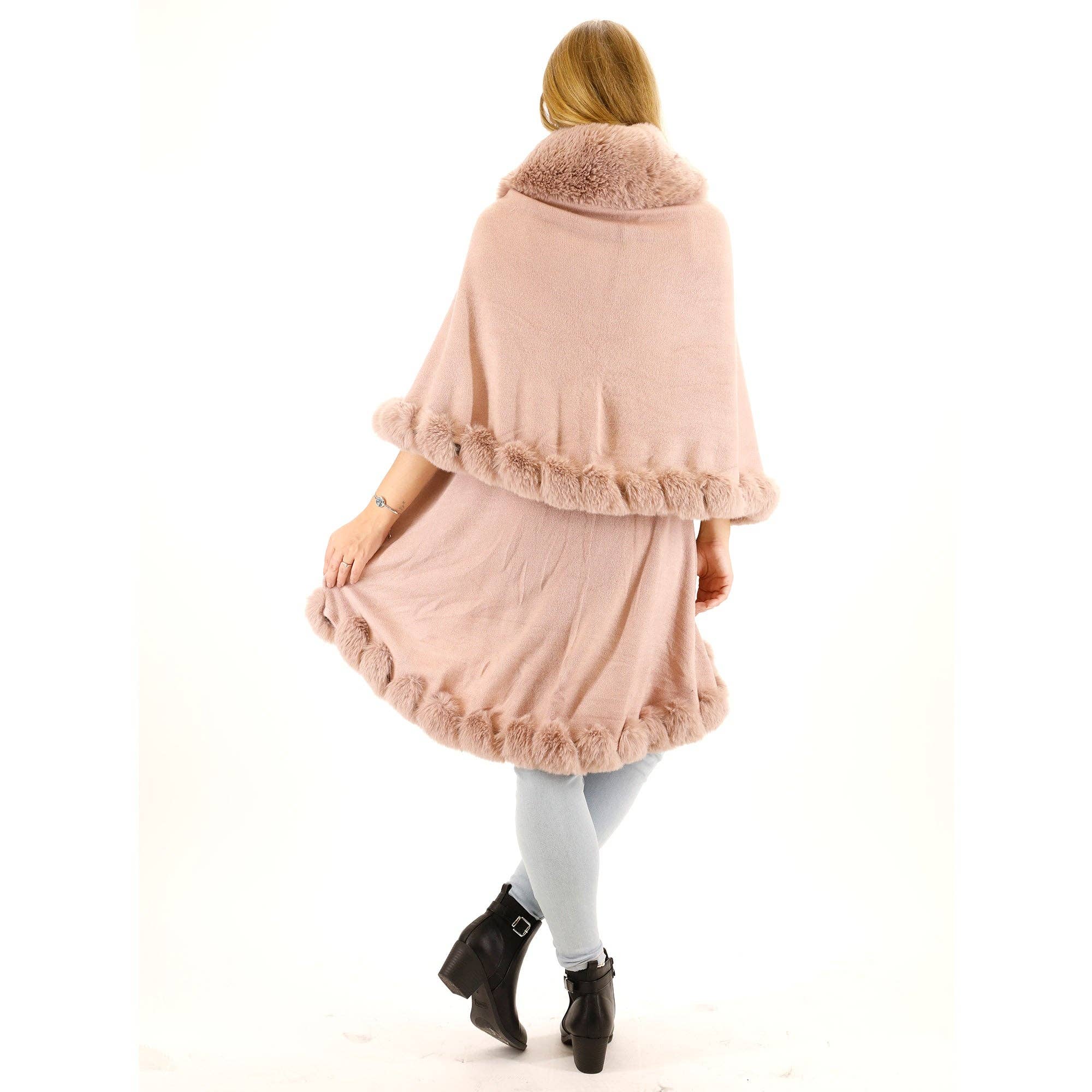 TAPA fashion - Wholesale Poncho - Women's - Solid Color Fur Double Layer Poncho SH925 (3PC)25