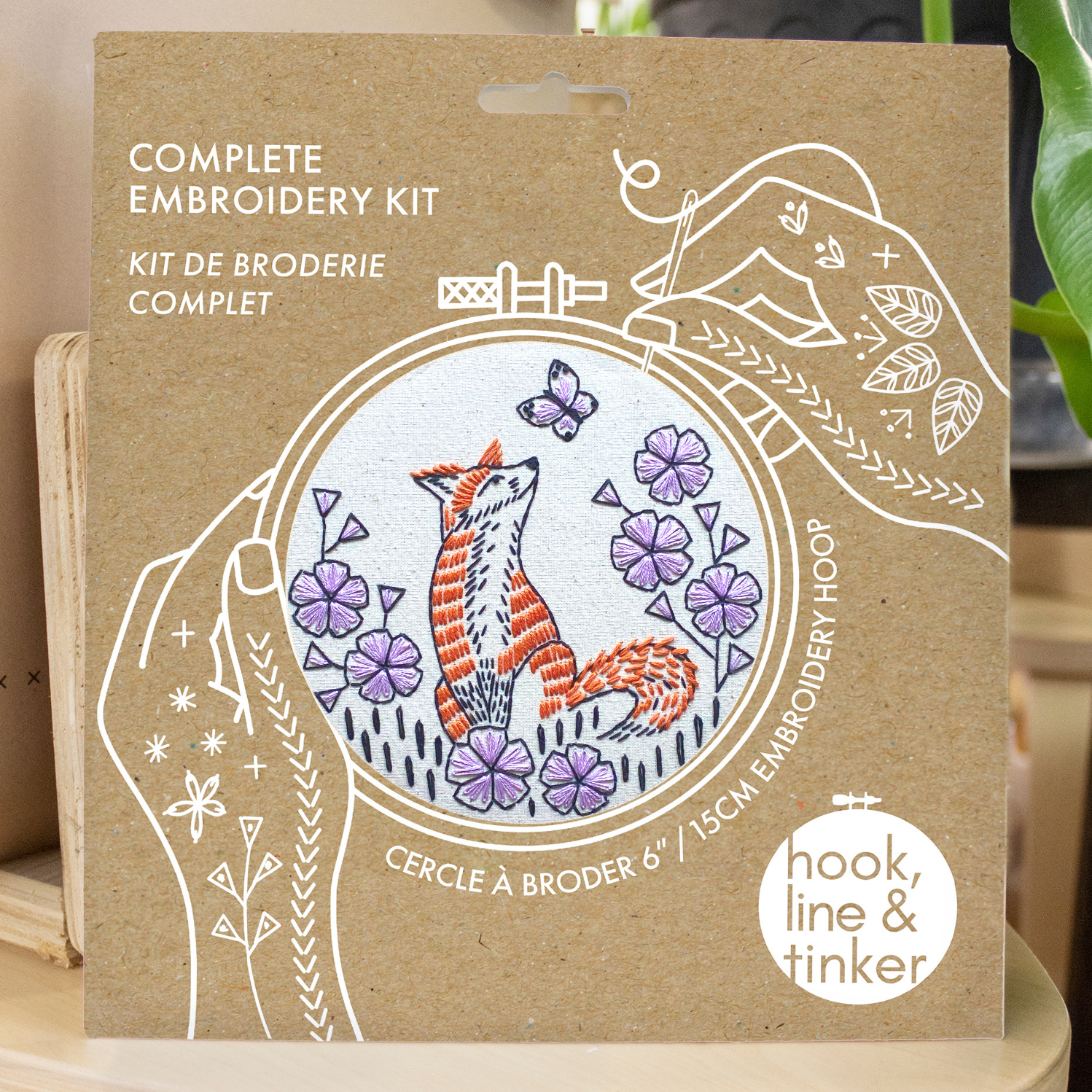 Hook, Line & Tinker Embroidery Kits - Wholesale Embroidery/Cross Stitch Supplies - Fox in Phlox Complete Embroidery Kit2