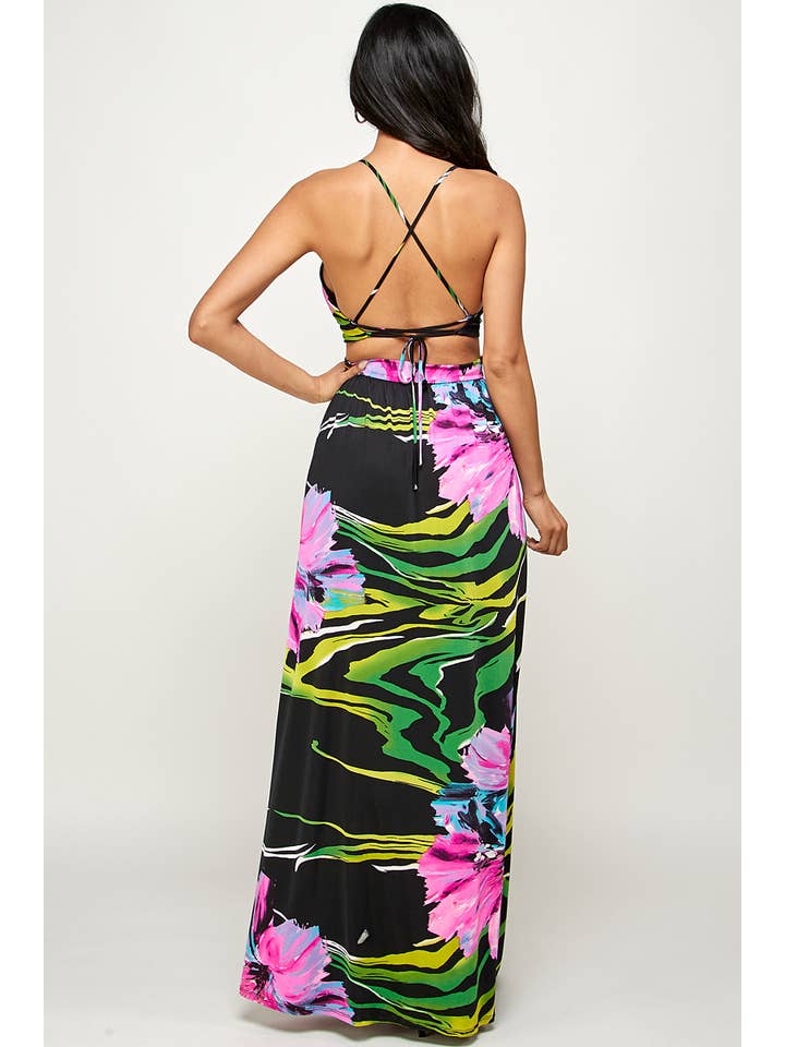 Black combo Flower Print Maxi Dress for wholesale on Faire8
