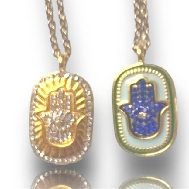 HoopLa – Engroshandel Halskæde med vedhæng – Hamsa halskæde med emalje og krystal, tofældet amulet4