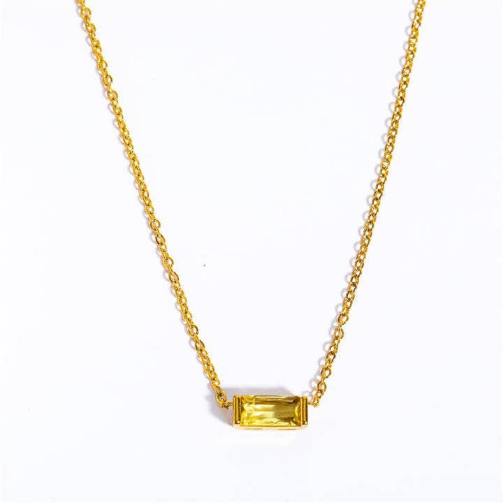 Perimade & Co. LLC - Wholesale Pendant/Charm Necklace - Rectangle Birthstone Charm Gold Necklace in Stainless Steel9