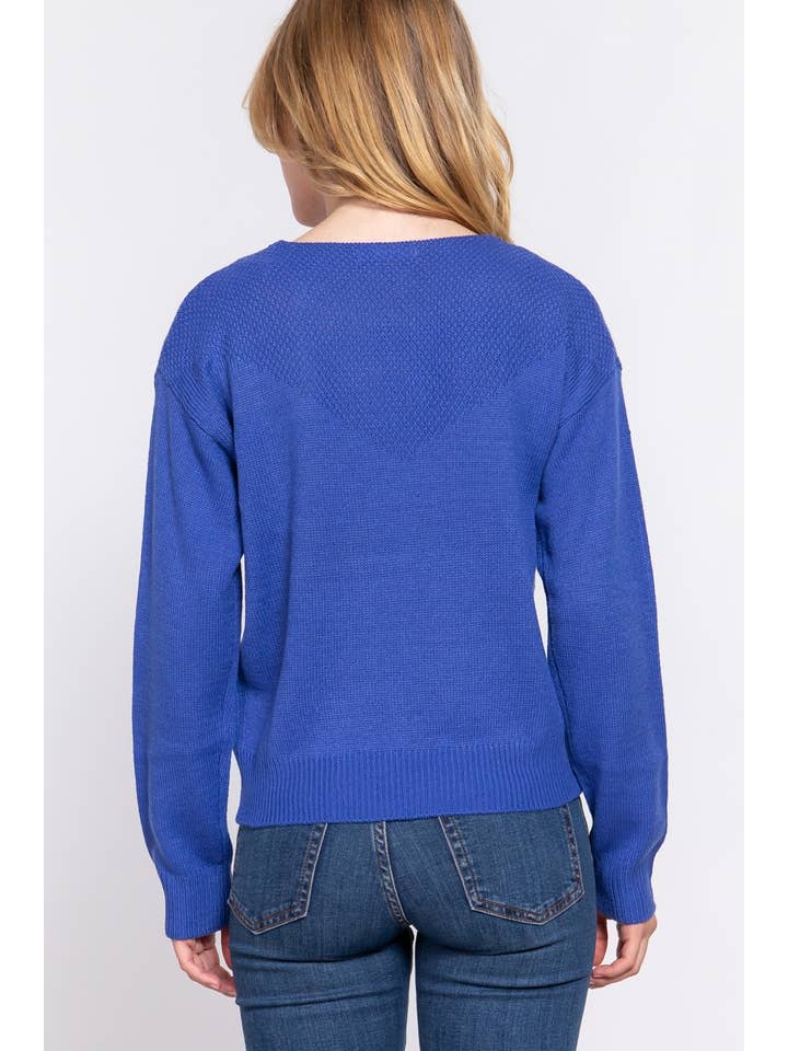 Active Basic | Active USA - Wholesale Knit Sweater - Women's - Long Slv Round Neck Waffle Detail Sweater