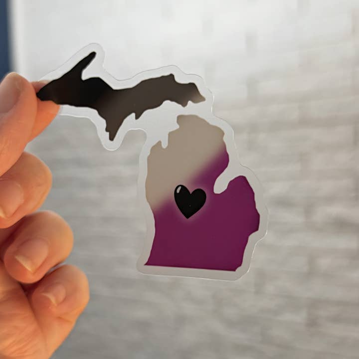 Michigan Asexual Pride Clear Vinyl Sticker for wholesale by Sprinkles Studios