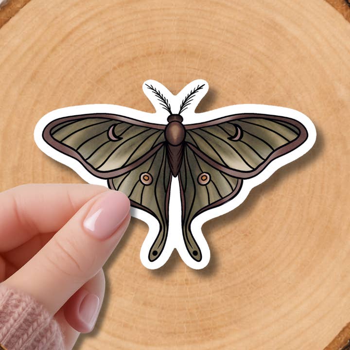 Forest Luna Moth Vinyl Sticker Symbol of Intuition and Transformation 2 inch 3 inch or 4 inch for wholesale by Doroh's Kindred Soul and Sage