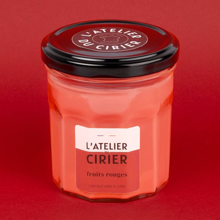 Bougie pot de confiture fruits rouges pour la vente par L'atelier du Cirier