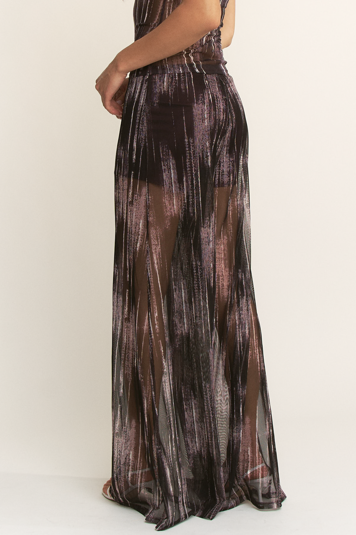 YNEZ - Wholesale Pants - Women's - Vibrant Stripe Print Sheer Wide Leg Cocktail Going Out Pant21