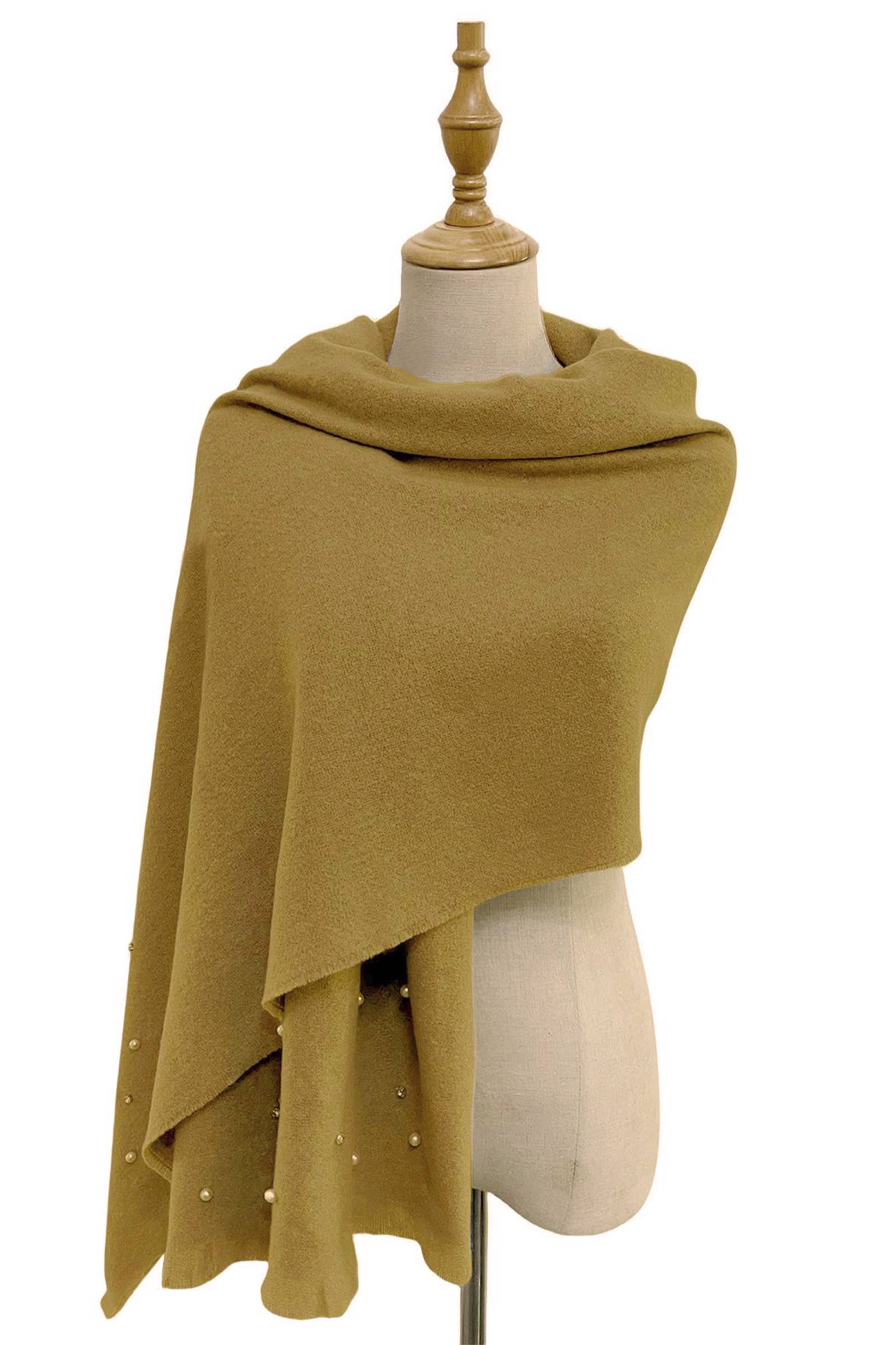 Fashion Scarf World - Wholesale Scarf - Women's - Pearl and Diamante Plain Wool Frayed Scarf26