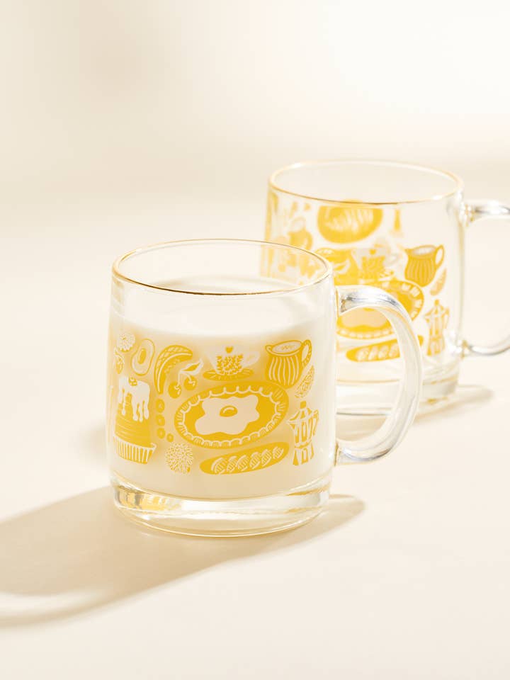 Brunch At Home Illustrated Glass Coffee Mug for wholesale by One & Only Paper