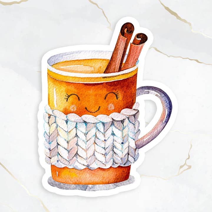 Cinnamon Tea Sticker 3x2.4 inch, Die cut Sticker, Sticker Flake, Tea Lover, Kawaii Tea Sticker, Laptop Sticker, Planner Sticker, Bujo,Autumn for wholesale by Art Tales Studio