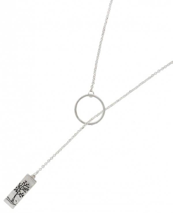 0011 PREMIERE - Venta al por mayor Collares con colgantes/abalorios - Collar rectangular de metal estilo Y con forma de árbol de la vida FR29232