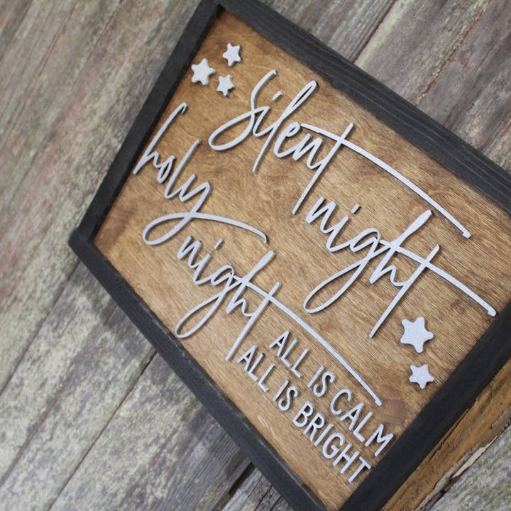 Silent Night Holy Night Wood Sign Barnwood 3D Raised Text Christmas Sign Country Rustic Cabin Winter Sign Decoration Wall Art Sign for wholesale by Footsteps In The Past