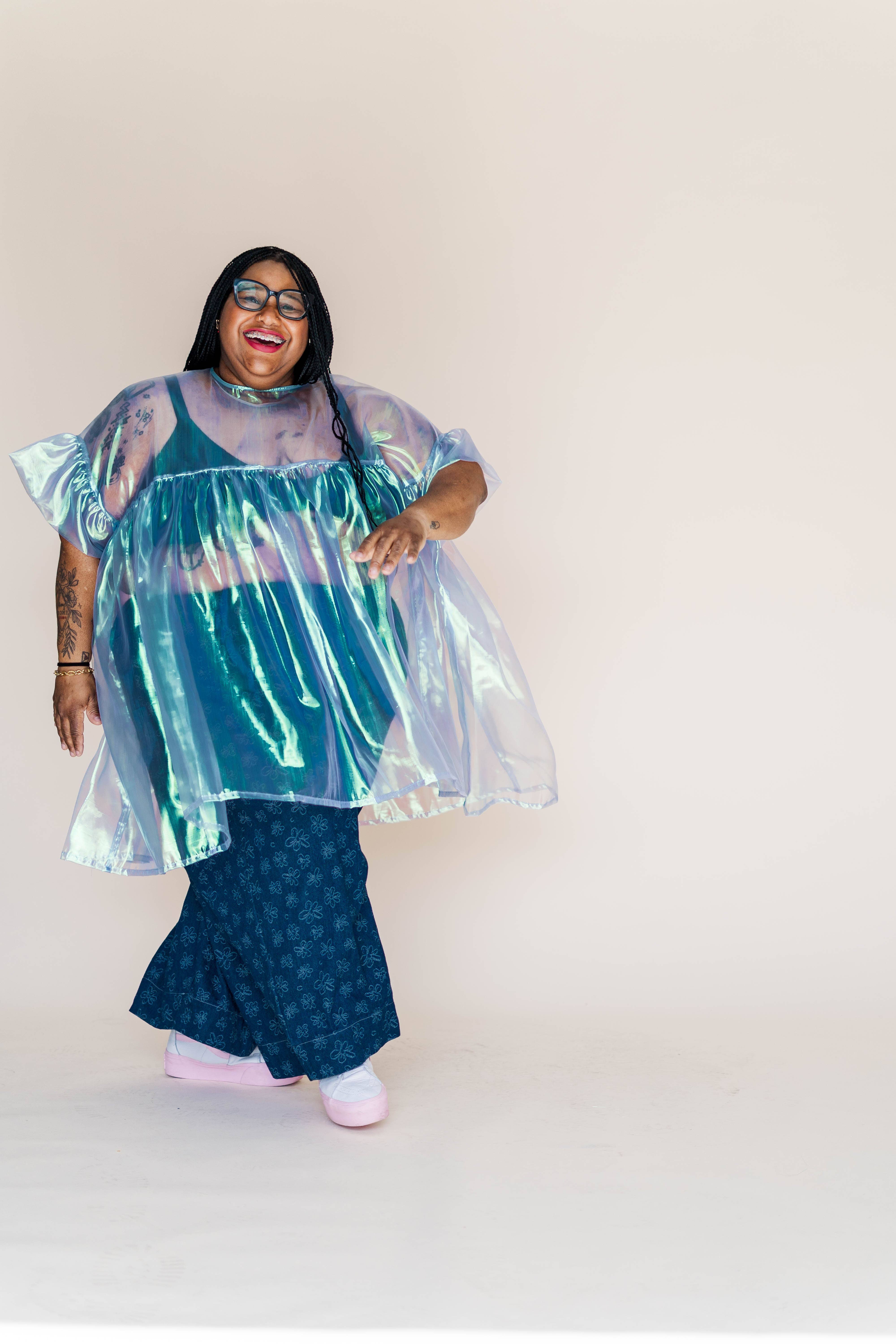 Nettle Studios - Wholesale Dress - Women's - Size Inclusive Plus Size Sheer Blue Ruffle Mini Dress Spring12