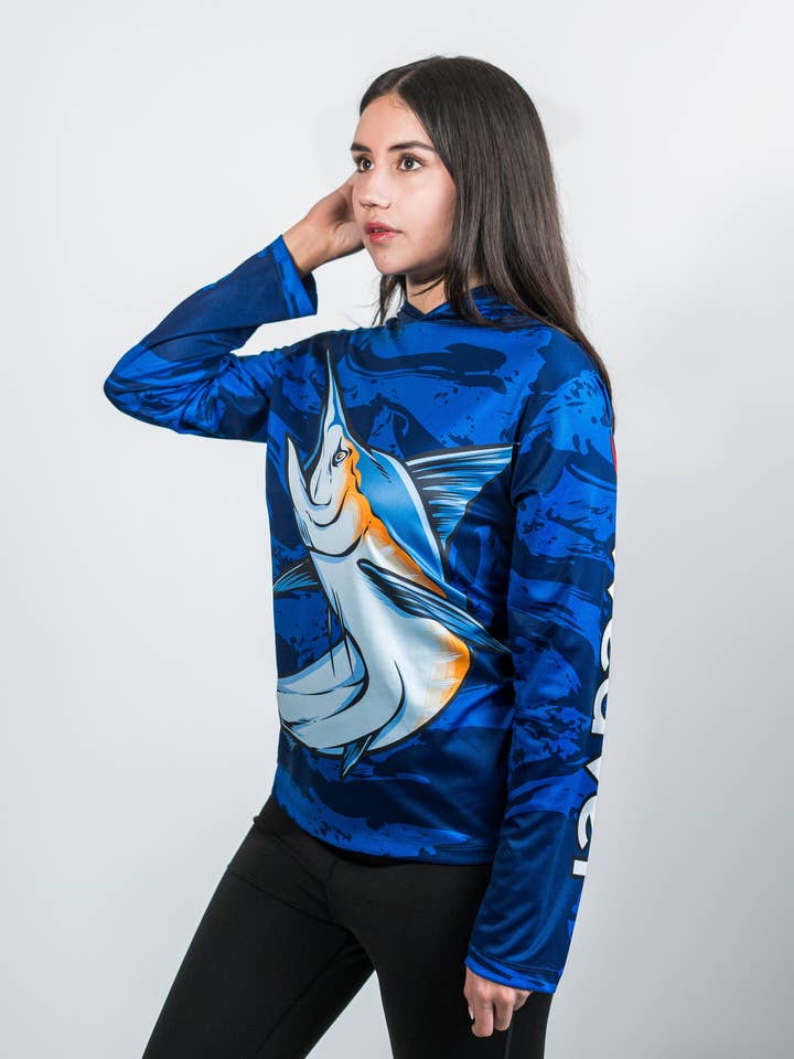 Chemise de performance à capuche Blue Marlin pour la vente par GoWeaver