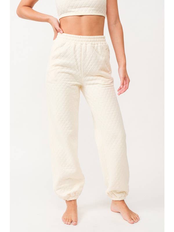 Papermoon - Wholesale Lounge Set - Women's - PT17280-1 - Lara Quilted Fabric Crop Top And Jogger Pants Se