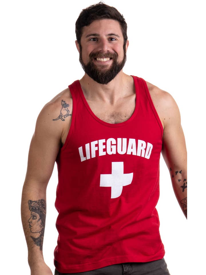 Red LIFEGUARD Unisex Adult Lifeguard Uniform Tank Top for wholesale on Faire
