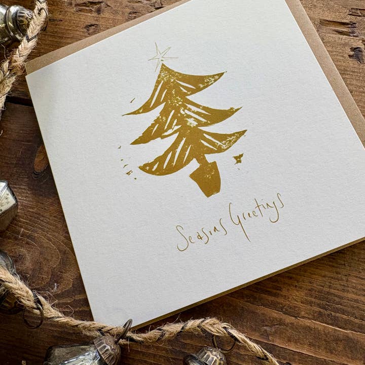 Seasons Greetings (gold) - Illustrated Greetings Card for wholesale by Hello Magpie