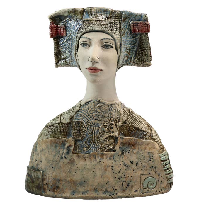 Art Deco Bust Sculpture in a Abstract Hat | Original one-off for wholesale by Art In Ceramic