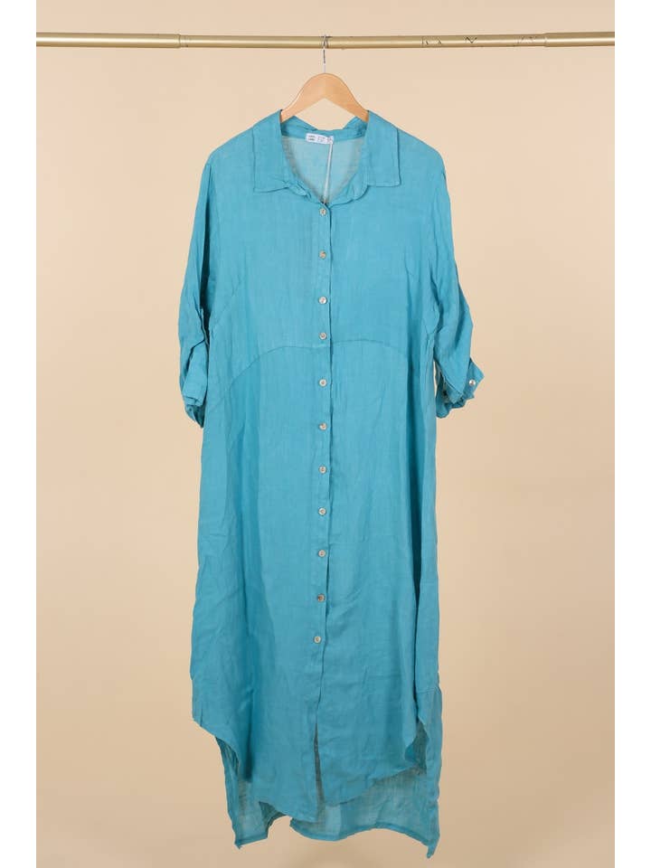 la maison des fibres naturelles - Wholesale Button Down Shirt - Women's - Long shirt dress 68036 100% LINEN58