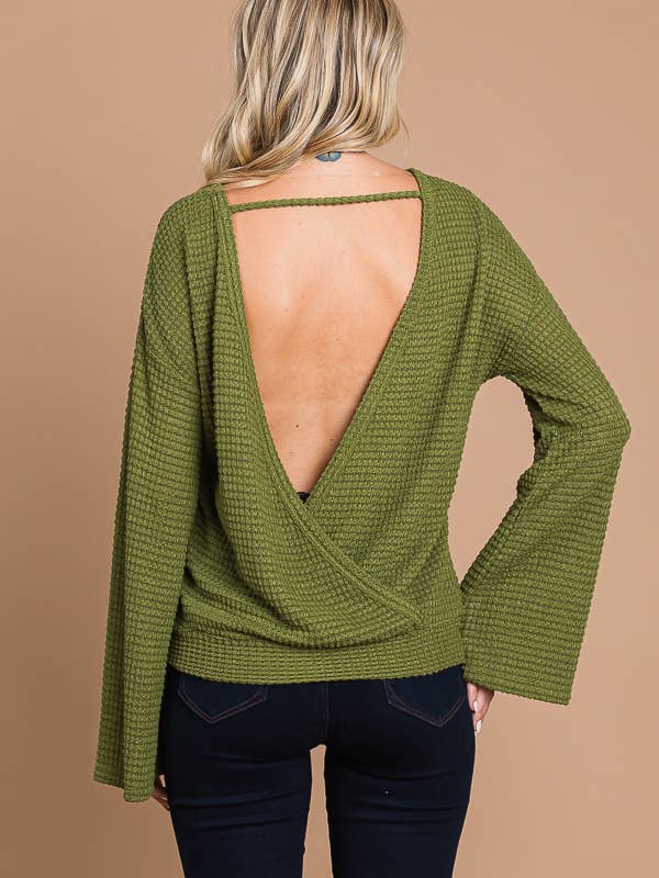 Culture Code - Wholesale Knit Top - Women's - CHT1824L - SURPLICE BACK DETAIL BELL SLV TOP11