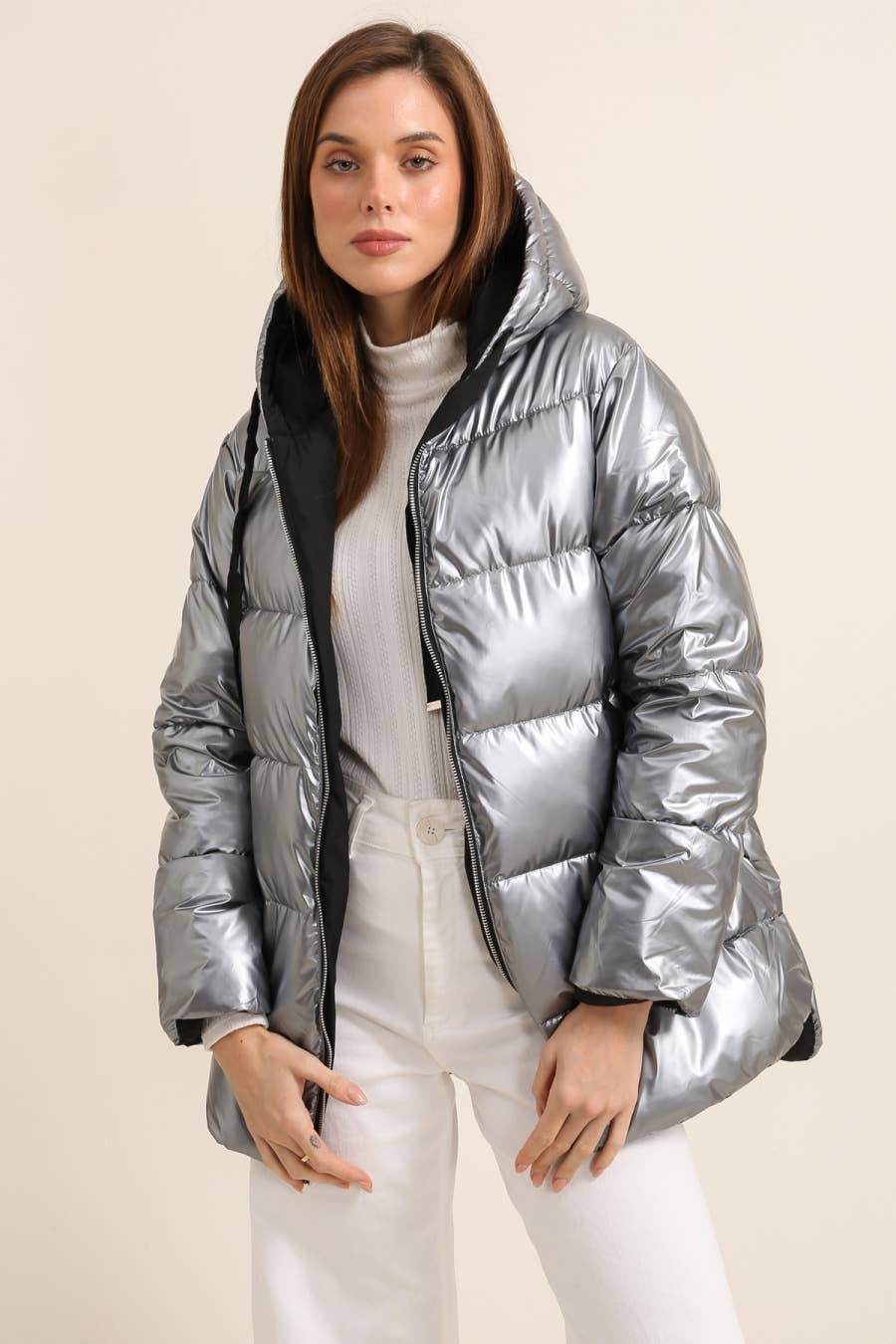 Attrait Paris - Wholesale Coat - Women's - Reversible mid-length jacket with zip