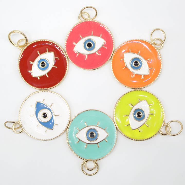 18K Gold Filled Enamel Medallion Evil Eye Pendant Charm (A34 for wholesale by MIA Jewelry