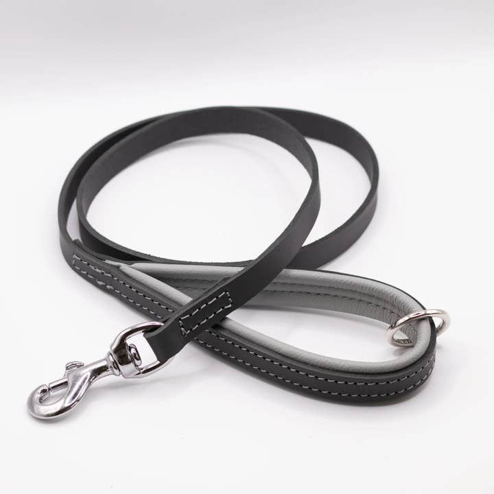 Padded Leather Dog Lead Grey for wholesale by Dogs and Horses