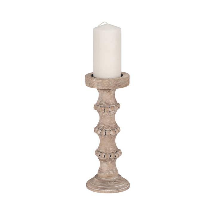 Sagebrook Home - Venta al por mayor Candelabros - Portavelas de Pilar de Madera con Detalles de Cuentas - Marfil, 33 cm.5
