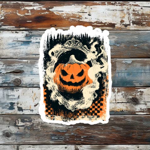 Pegatina de vinilo troquelada de calabaza grunge para Halloween para venta al por mayor de Prairie Chicken Sticker Shop & Gifts