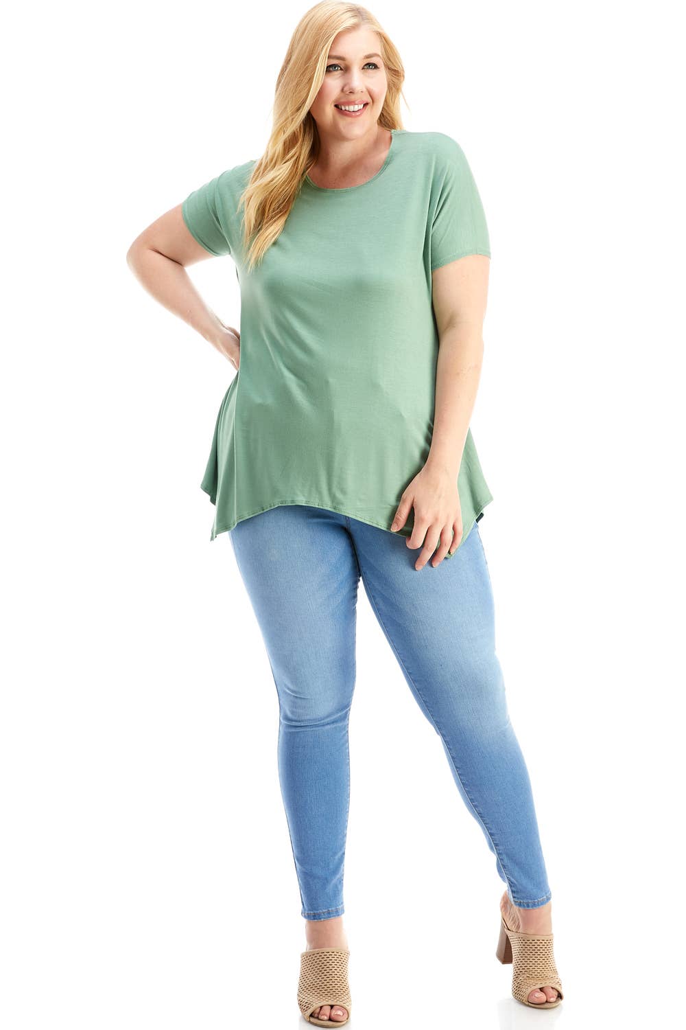 Azules Clothing - Wholesale Tunic - Women's - ATP-2307RSX Plus Size Asymmetric Short Sleeve Tunic53