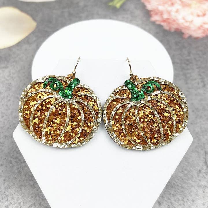 THANKSGIVING PUMPKIN GLITTER HOOK EARRINGS for wholesale by JHP Collection