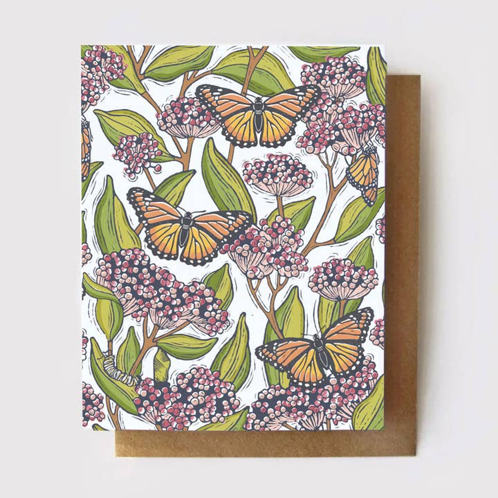 Biglietto floreale per tutti i giorni Monarch + Milkweed per la vendita all'ingrosso da parte di Root & Branch Paper Co.
