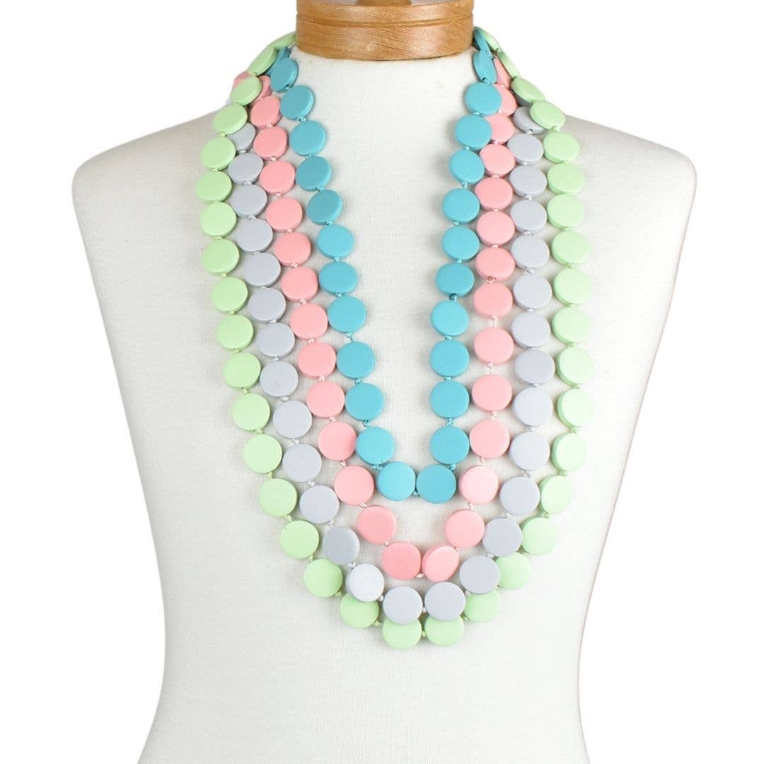 Taylor Hill Scarves & Co - Wholesale Beaded/pearl necklace - THSJ1270: Teal Green: Round Wooden Necklace3