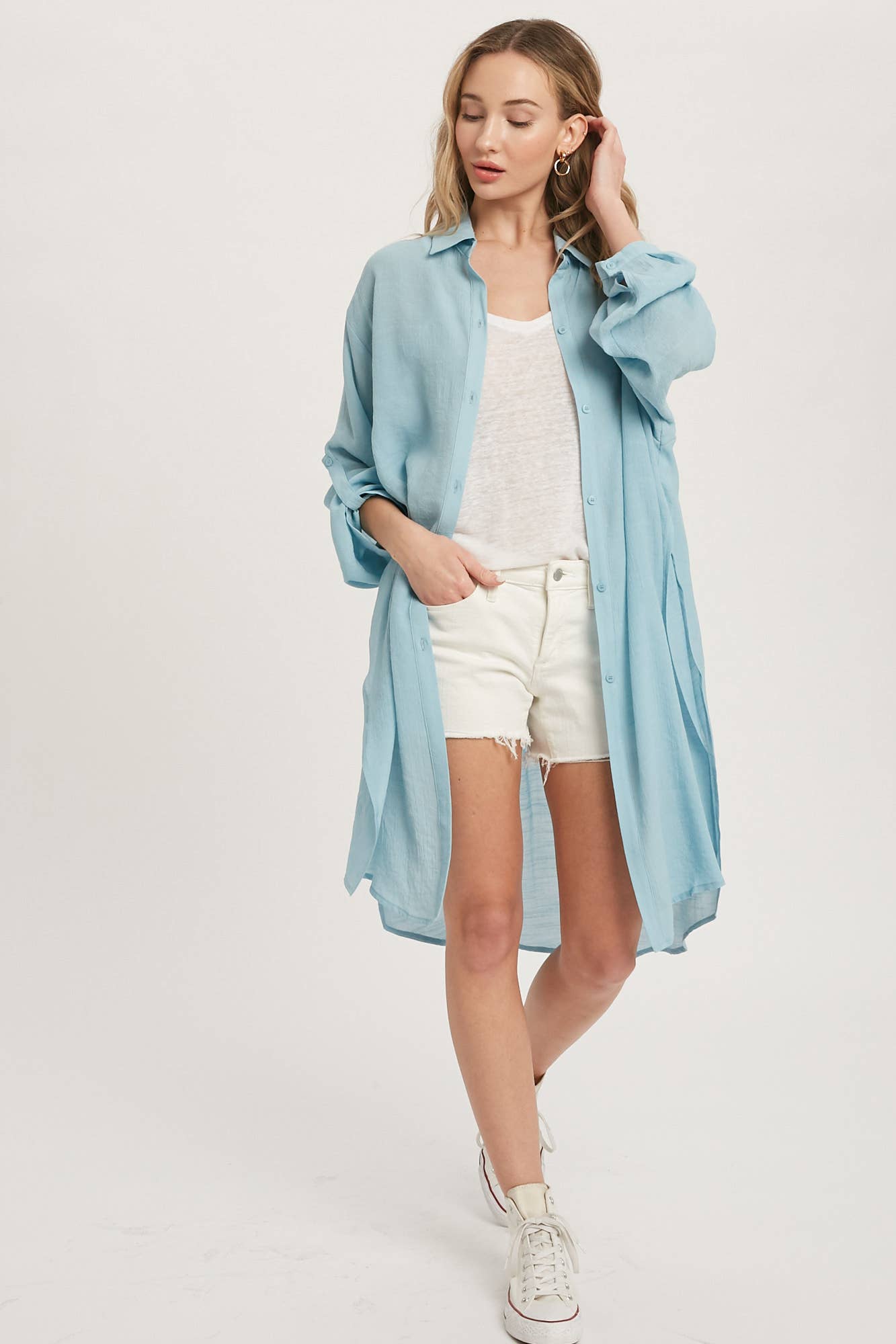 Bluivy - Wholesale Button Down Shirt - Women's - BUTTON-UP VENTED LONGLINE SHIRT6