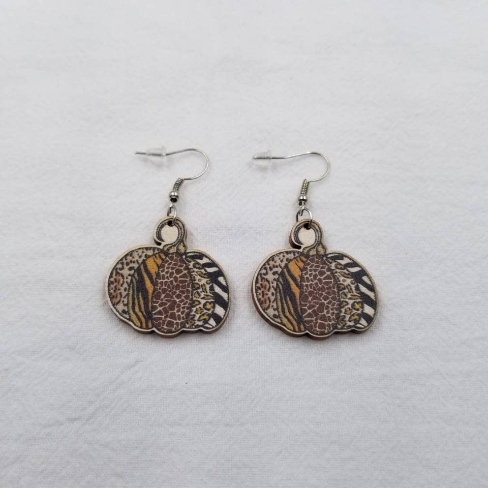 ENA Jewelry - Vente Boucles d'oreilles pendantes - Boucles d'oreilles d'automne en bois léopard et citrouille1