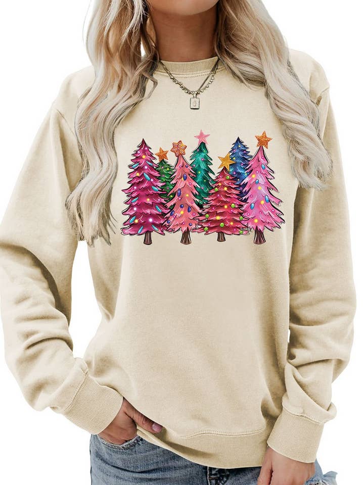 NINEXIS - Wholesale Blouse - Women's - CWTBLL01353_SEVEN PINK CHRISTMAS TREES CREW NECK SWEATSHIRT26