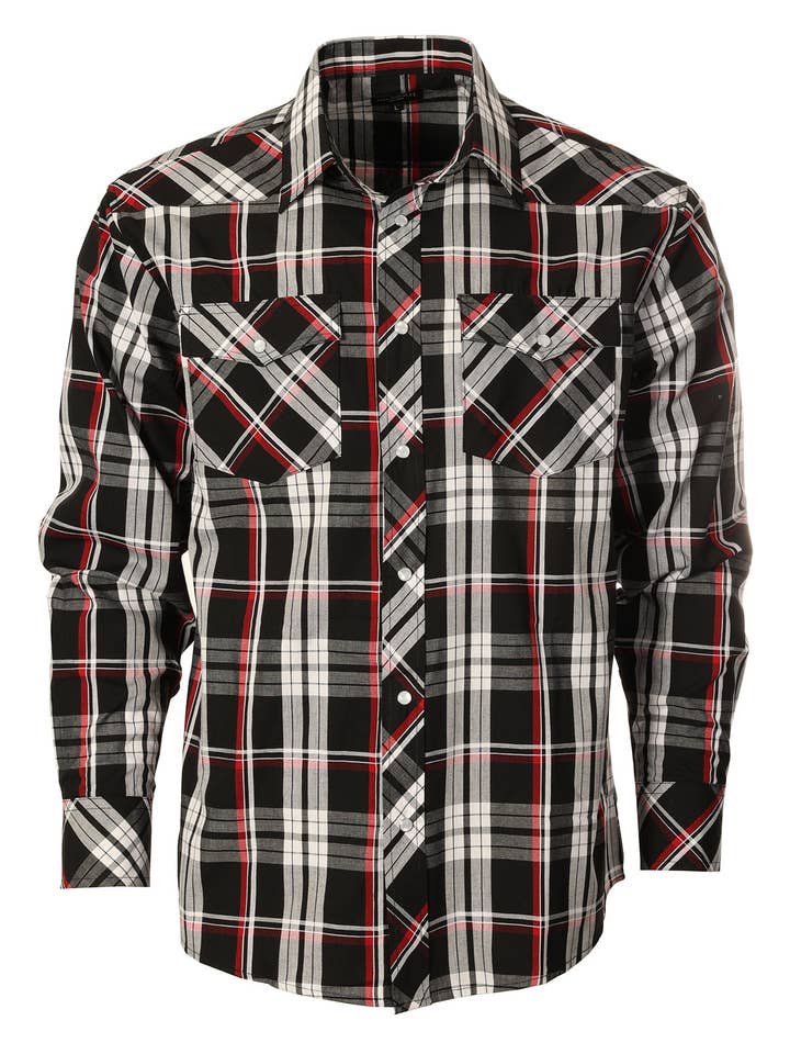 b-one inc - Wholesale Buttoned-down shirt – Men's - Men's Pearl Snap Button Down Plaid Long Sleeve Western Shirt13
