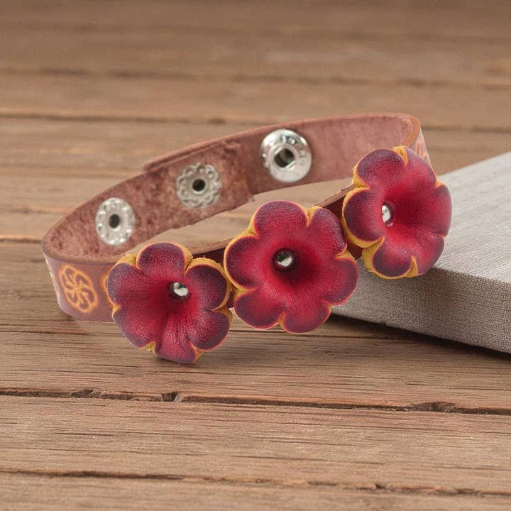 Sunflower Handmade leather inc – Großhandel Armreif – Handgefertigtes Lederblumenarmband - BR0241