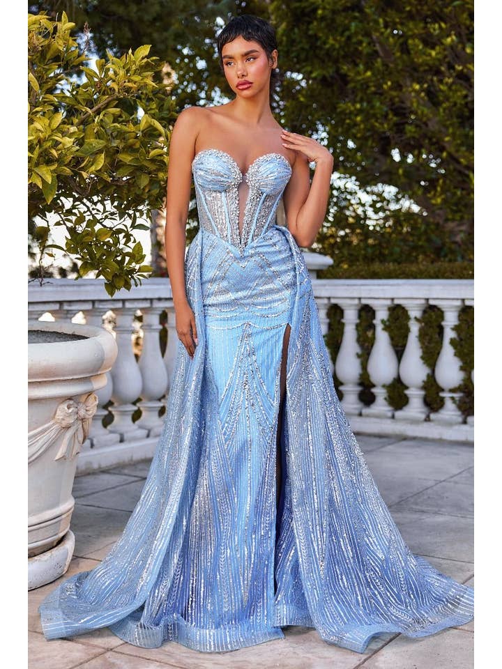 Tux-USA® - Wholesale Gown - Women's - Strapless Glitter Printed Gown & Overskirt