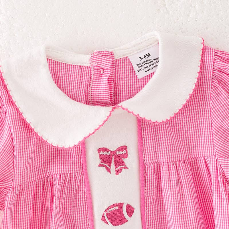 Auraquise - Wholesale Bodysuit (Non-Footed) - Baby - Baby Girls Pink Football Bow Embroidery Bubble Romper4