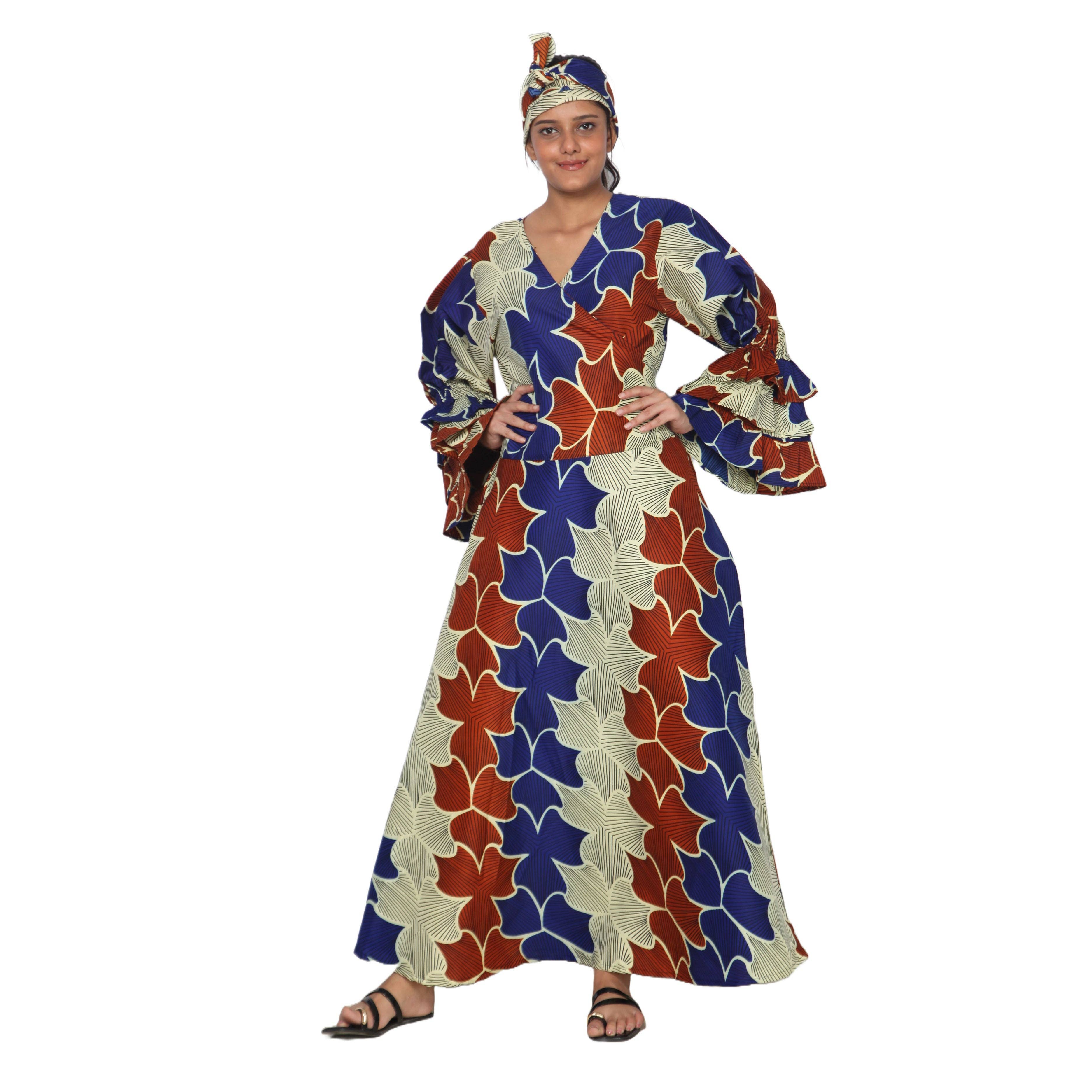 African Stars - Vente Robe – femme - Robe portefeuille en rayonne pour femme avec manches à volants -- FI-R80FS9